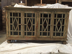 Hand Carved Indian Solid Wood Jali Buffet Sideboard With Glass Door Hand Carved Indian Solid Wood Jali Buffet Sideboard With Glass Door