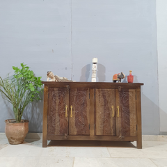 Indian Antique Tribal Hand Carved Wooden Sideboard Honey Color 120x40x75CM Indian Antique Tribal Hand Carved Wooden Sideboard Honey Color 120x40x75CM