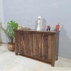 Indian Antique Tribal Hand Carved Wooden Sideboard Honey Color 120x40x75CM Indian Antique Tribal Hand Carved Wooden Sideboard Honey Color 120x40x75CM