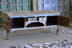 Indian Hand French Arched Solid Wooden Entertainment TV Unit Plasma Bluewash 147×43×61cm Indian Hand French Arched Solid Wooden Entertainment TV Unit Plasma Bluewash 147×43×61cm
