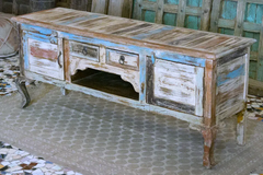 Indian Hand French Arched Solid Wooden Entertainment TV Unit Plasma Bluewash 147×43×61cm Indian Hand French Arched Solid Wooden Entertainment TV Unit Plasma Bluewash 147×43×61cm