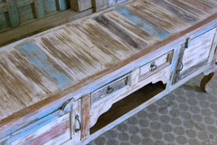Indian Hand French Arched Solid Wooden Entertainment TV Unit Plasma Bluewash 147×43×61cm Indian Hand French Arched Solid Wooden Entertainment TV Unit Plasma Bluewash 147×43×61cm