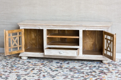 Indian Hand French Arched Solid Wooden Glass Doors Entertainment TV Unit Plasma Solid Whitewash 160×43×66cm Indian Hand French Arched Solid Wooden Glass Doors Entertainment TV Unit Plasma Solid Whitewash 160×43×66cm