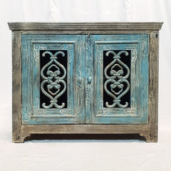 Indian Antiques Hand carved two Door Cabinet Sideboard Turquoise 117x48x92cm Indian Antiques Hand carved two Door Cabinet Sideboard Turquoise 117x48x92cm