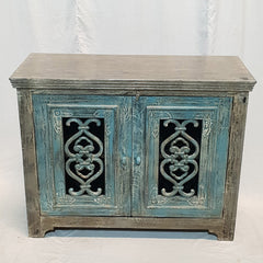 Indian Antiques Hand carved two Door Cabinet Sideboard Turquoise 117x48x92cm Indian Antiques Hand carved two Door Cabinet Sideboard Turquoise 117x48x92cm