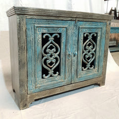 Indian Antiques Hand carved two Door Cabinet Sideboard Turquoise 117x48x92cm Indian Antiques Hand carved two Door Cabinet Sideboard Turquoise 117x48x92cm