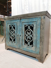 Indian Antiques Hand carved two Door Cabinet Sideboard Turquoise 117x48x92cm Indian Antiques Hand carved two Door Cabinet Sideboard Turquoise 117x48x92cm