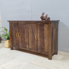 Indian Antique Tribal Hand Carved Wooden Sideboard Honey Color 120x40x75CM Indian Antique Tribal Hand Carved Wooden Sideboard Honey Color 120x40x75CM
