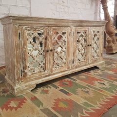 French Arched Hand Carved Wooden Buffet Sideboard White Wash 160X40X80CM French Arched Hand Carved Wooden Buffet Sideboard White Wash 160X40X80CM