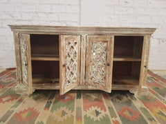 French Arched Hand Carved Wooden Buffet Sideboard White Wash 160X40X80CM French Arched Hand Carved Wooden Buffet Sideboard White Wash 160X40X80CM