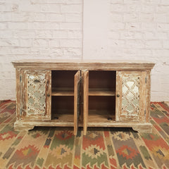 French Arched Hand Carved Wooden Buffet Sideboard White Wash 160X40X80CM French Arched Hand Carved Wooden Buffet Sideboard White Wash 160X40X80CM
