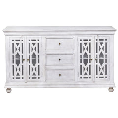 French Arched Hand Carved Wooden Glass Door Sideboard With Drawers White French Arched Hand Carved Wooden Glass Door Sideboard With Drawers White