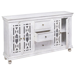 French Arched Hand Carved Wooden Glass Door Sideboard With Drawers White French Arched Hand Carved Wooden Glass Door Sideboard With Drawers White