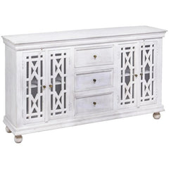 French Arched Hand Carved Wooden Glass Door Sideboard With Drawers White French Arched Hand Carved Wooden Glass Door Sideboard With Drawers White