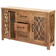 French Arched Indian Solid Wood Buffet With Glass Door And 3 Centered Drawers French Arched Indian Solid Wood Buffet With Glass Door And 3 Centered Drawers
