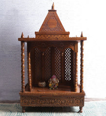 Medium Sized Handmade Sheesham Wood Home Temple In Brown Medium Sized Handmade Sheesham Wood Home Temple In Brown
