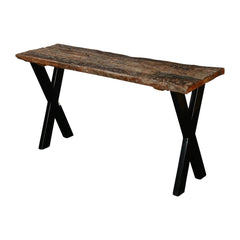 India Steamer Railroad Ties & Industrial Iron 56" Hall Console Table India Steamer Railroad Ties & Industrial Iron 56" Hall Console Table