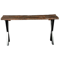 India Steamer Railroad Ties & Industrial Iron 56" Hall Console Table India Steamer Railroad Ties & Industrial Iron 56" Hall Console Table