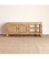 The Gileteen Handmade Solid Mango Wood Rattan 2 Door Media TV Unit
