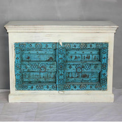 Antique Indian Old Door Sideboard White Antique Indian Old Door Sideboard White