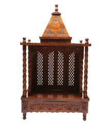 Medium Sized Handmade Sheesham Wood Home Temple In Brown Medium Sized Handmade Sheesham Wood Home Temple In Brown