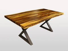 Live Edge Industrial Indian Solid Wood Metal Base Dinning Table X Live Edge Industrial Indian Solid Wood Metal Base Dinning Table X