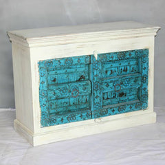 Antique Indian Old Door Sideboard White Antique Indian Old Door Sideboard White