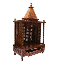 Medium Sized Handmade Sheesham Wood Home Temple In Brown Medium Sized Handmade Sheesham Wood Home Temple In Brown