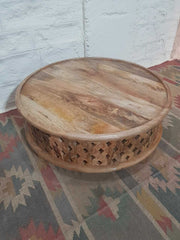 Bristol Wooden Carved Round Coffee Table Natural 80 x 80 x 30 cm Bristol Wooden Carved Round Coffee Table Natural 80 x 80 x 30 cm