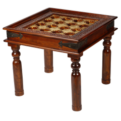 Embossed Antique Brass work Fitted Solid wood Indian Side Table Brown 60x40x75cm Embossed Antique Brass work Fitted Solid wood Indian Side Table Brown 60x40x75cm