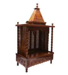 Medium Sized Handmade Sheesham Wood Home Temple In Brown Medium Sized Handmade Sheesham Wood Home Temple In Brown