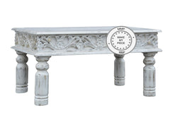 Mandala Indian Hand Carved Solid Wood Coffee Table White Mandala Indian Hand Carved Solid Wood Coffee Table White