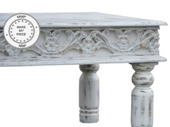 Mandala Indian Hand Carved Solid Wood Coffee Table White Mandala Indian Hand Carved Solid Wood Coffee Table White