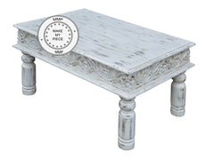 Mandala Indian Hand Carved Solid Wood Coffee Table White Mandala Indian Hand Carved Solid Wood Coffee Table White