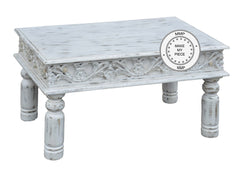 Mandala Indian Hand Carved Solid Wood Coffee Table White Mandala Indian Hand Carved Solid Wood Coffee Table White