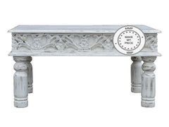 Mandala Indian Hand Carved Solid Wood Coffee Table White Mandala Indian Hand Carved Solid Wood Coffee Table White