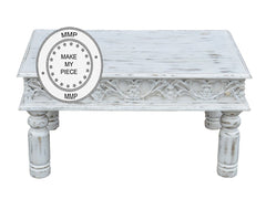 Mandala Indian Hand Carved Solid Wood Coffee Table White Mandala Indian Hand Carved Solid Wood Coffee Table White