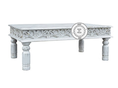 Mandala Indian Hand Carved Coffee Table White 120X75 Mandala Indian Hand Carved Coffee Table White 120X75