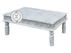 Mandala Indian Hand Carved Coffee Table White 120X75 Mandala Indian Hand Carved Coffee Table White 120X75