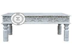 Mandala Indian Hand Carved Coffee Table White 120X75 Mandala Indian Hand Carved Coffee Table White 120X75