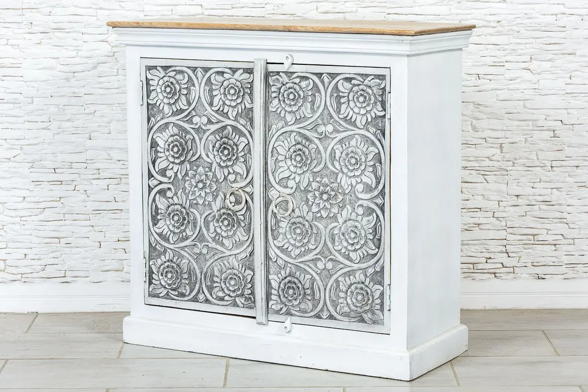 Antique Indian Floral Hand Carved Solid Wooden Vanity 97x40x93cm A088  -   Antique Indian Floral Hand Carved Solid Wooden Vanity 97x40x93cm A088  -