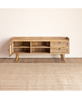 The Gileteen Handmade Solid Mango Wood Rattan 1 Door & 2 Drawers Media TV Unit