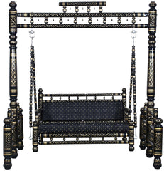 Antique Indian Hand Carved Black and Gold Painted Swing Antique Indian Hand Carved Black and Gold Painted Swing