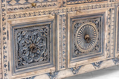 Indian Hand Carved Solid Wooden 3 Door & 3 Drawers Sideboard whiewash and grey 01 Indian Hand Carved Solid Wooden 3 Door & 3 Drawers Sideboard whiewash and grey 01