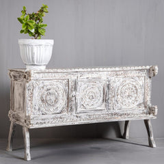 Rajasthan Hand carved Furniture Antique Solid Wood Damchiya in All White Rajasthan Hand carved Furniture Antique Solid Wood Damchiya in All White