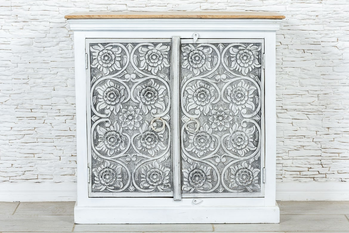 Antique Indian Floral Hand Carved Solid Wooden Vanity 97x40x93cm A088  -   Antique Indian Floral Hand Carved Solid Wooden Vanity 97x40x93cm A088  -