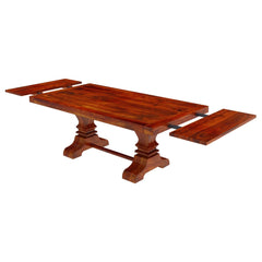 Boston Solid Wood Large Trestle Pedestal Extendable Dining Table Honey Brown Boston Solid Wood Large Trestle Pedestal Extendable Dining Table Honey Brown