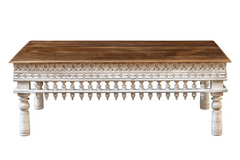 Antique Indian Mughal Hand Carved Solid Wooden Coffee Table Whitewash 120x75x45cm A0403 Antique Indian Mughal Hand Carved Solid Wooden Coffee Table Whitewash 120x75x45cm A0403