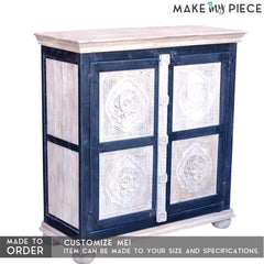 Floral carved Solid wood Sideboard Whitewash-Black Floral carved Solid wood Sideboard Whitewash-Black