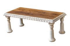 Antique Indian Mughal Hand Carved Solid Wooden Coffee Table Whitewash 120x59x45cm A0406 Antique Indian Mughal Hand Carved Solid Wooden Coffee Table Whitewash 120x59x45cm A0406